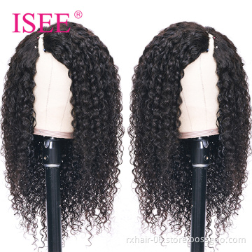 ISEE Hair New V Part Wig Human Hair Curly,Raw Burmese Hair Glueless Thin Part Wig,U Part Wig Blend With Your Own Hairline
